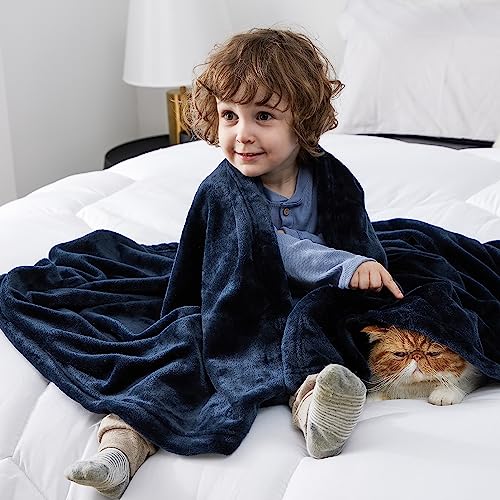 Image of Bedsure GentleSoft Bedding Fleece Blanket for Girls and Boys - Soft Cozy Cute Small Throw Blankets for Travel, 43x55 Inches, Navy