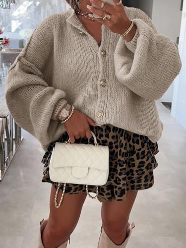 Saodimallsu Womens Oversized Cardigans Button Up Long Lantern Sleeve Chunky Knit Casual Soft Fall Sweater Coats2