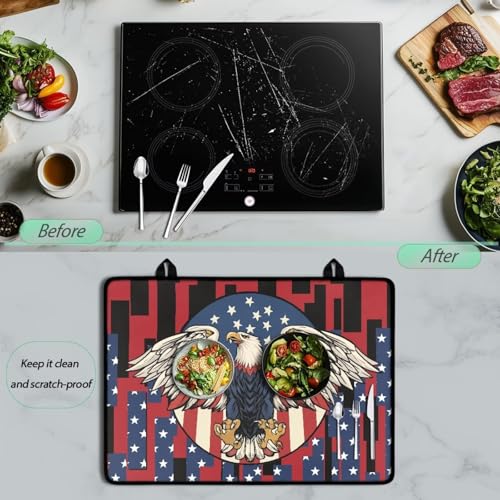 Image of Induction Stove Top Cover Protector Multipurpose Flat Top Stove Cover Mat Universal Stove Top Cover for Electric Anti-Scratching Cooktop Mat, 29 x 21 Inch, Vintage American Eagle Print