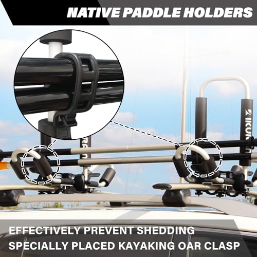 image for IKURAM R Kayak Roof Racks for 2 Kayaks, J-Bar Kayak Carrier Holder for