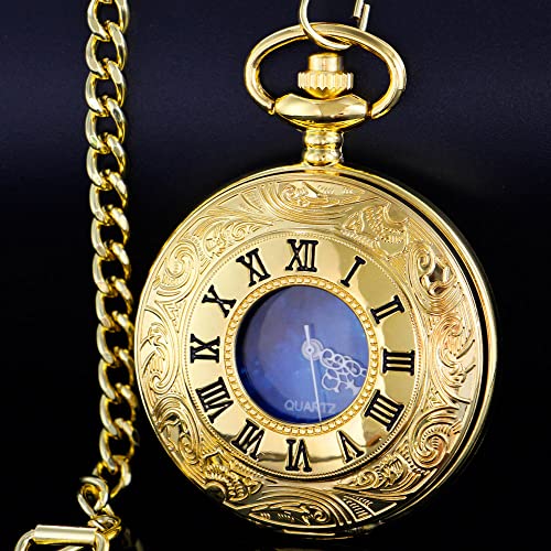 Image of Tiong Roman Numerals Scale Quartz Pocket Watches with Chain Christmas Graduation Birthday Gifts Fathers Day