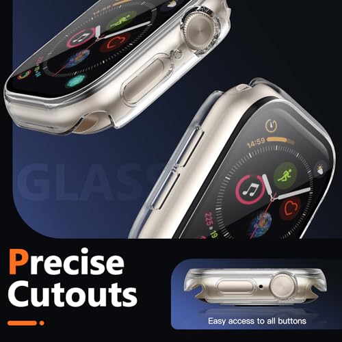 Image of Charlam Tempered Film Apple Watch Case with Screen Protector Compatible with 41mm Series 8 /7, Full Protective Hard PC Bumper Touch Sensitive HD Screen Cover for iWatch Accessories, Pack of 3, Clear,