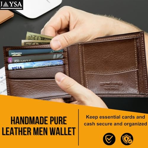 Jaysa Wallet for Men-Genuine Leather-Handmade Real Leather Wallet -Slim Minimalist Front Pocket-Grain Leather Wallet for Men (Woody Tan)3