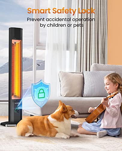 Outdoor Electric Patio Heater, Haimmy 42in Infrared Heater with Remote, 9 Heat Levels, 9H Timers, 1500W Instant Heating, Safety Lock, Tip-Over & Overheat Protection, IPX5 Waterproof Tower Space Heater