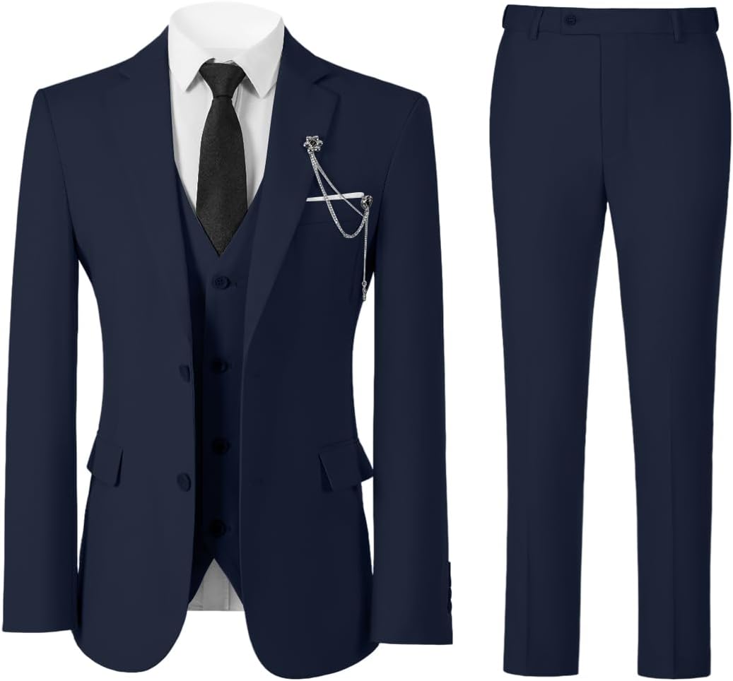 Men’s Slim Fit Suit Two Button 3 Piece Blazer Dress Business Wedding Party Jacket Vest Pant