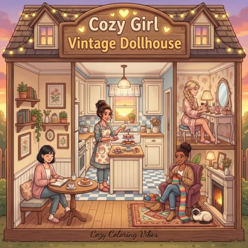 Cozy Girl Vintage Dollhouse: Cute Comfy Bold Line Craft Adult Coloring Book | Aesthetic Tiny Home Routines, Petite Room Hygge Design Decor | Good ... Teens Screen-Free Gift (Cozy Girl Collection) image 2
