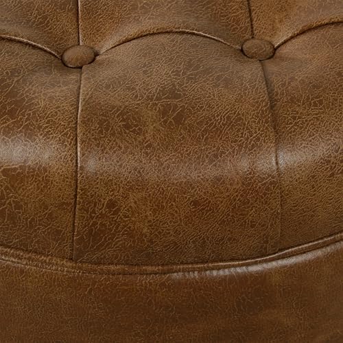Homepop Home Decor | Button Tufted Faux Leather Round Storage Ottoman | Ottoman with Storage for Living Room & Bedroom (Brown) - Thumbnail 6