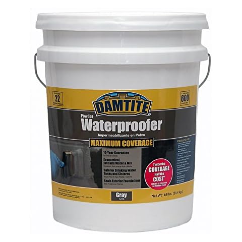 DAMTITE Maximum Coverage Powder Waterproofer, Apply to Wet or Dry Walls, Twice The Coverage Compared to Competition (Gray, 45lb) Cover