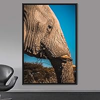 Framed Canvas Wall Art Elephants Animals Dramatic Elephants Farmhouse/Country Living Room Multicolor Photography - 16x24 inches