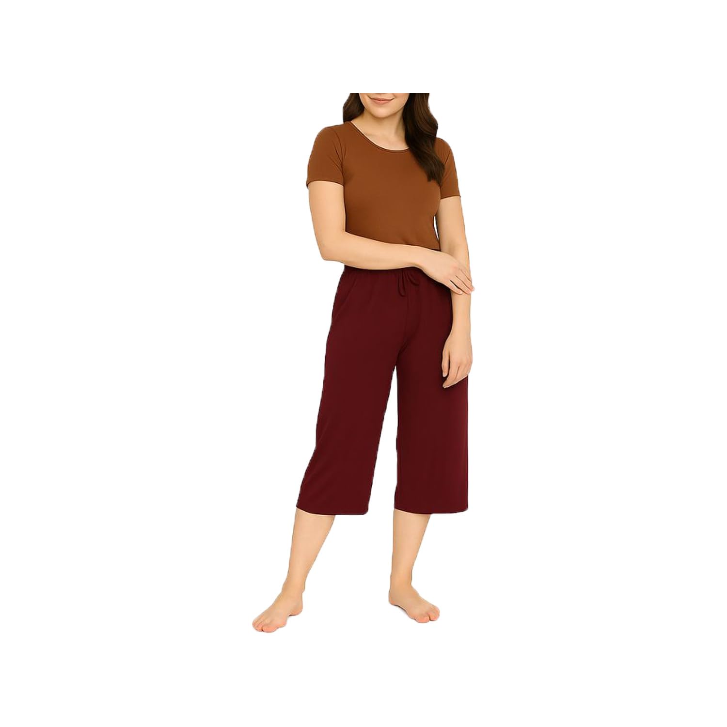 brand flex Women's Cotton Plain 3/4th Capri, Loose Fit Yoga Pants For Women Marrone Single Pack-picture-40