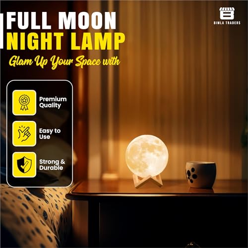 Image of CRAE 3D Moon LAMP 7 Multi Color Changing Moon Light Night Table lamp for Bedroom, Gift for Girls, Birthday Gift, Home Decor-13CM (Moon Lamp)