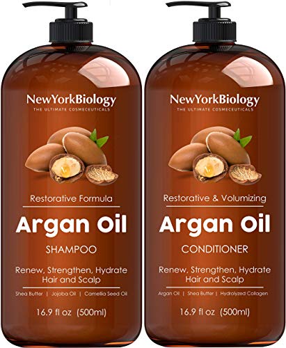 New York Biology Moroccan Argan Oil Shampoo and Conditioner - Moisturizing and Volumizing for All Hair Types and Color Treated HairMen and Women- with KeratinParaben and Sulfate Free - Huge 16 oz