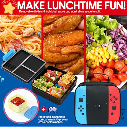Image of Bento Lunch Box for boys,60 OZ Insulated Bento Lunch Box with 8OZ Leakproof Leak Proof Thermos Food Jar, 3-4 Compartments Bento Box for School, BPA-Free Dishwasher Safe (Blue Red-Lunch Bag)