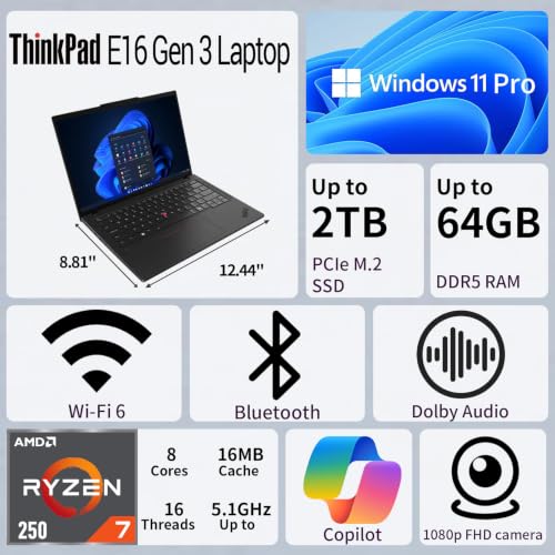 Lenovo ThinkPad E16 Gen 3 AMD Ryzen 7 250 16GB DDR5 + 512GB Business Laptop - image 2