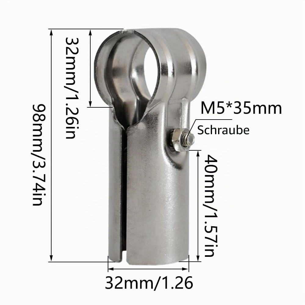 TopHomer 8 Stück Endschienenklemme, 3,5 cm Edelstahl T-Rohrschelle Verbindungsstück Kettenglied-Zaunklemmen mit Schrauben und Muttern für Zuhause, Lager, Geschäfte