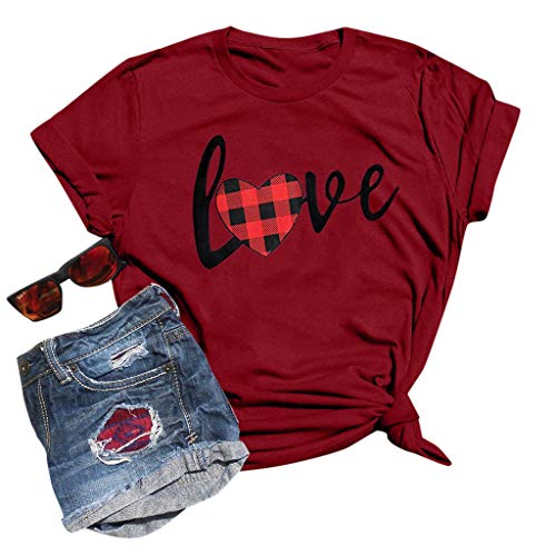 Moonuy Valentine's Day Womens Summer T Shirt Casual Short Sleeve O-Neck Cute Graphic T-Shirt Tees Tunics Tops