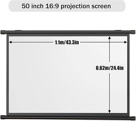 Manual Pull-Down Projector Screen, Roll-Down Retractable Manual Projection Screen, Hanging Projector Curtain, 4:3/16:9 Portable Projector Screen Indoor Outdoor - Home Theater Office Education(16:9,50