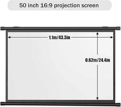 Manual Pull-Down Projector Screen, Roll-Down Retractable Manual Projection Screen, Hanging Projector Curtain, 4:3/16:9 Portable Projector Screen Indoor Outdoor - Home Theater Office Education(16:9,50