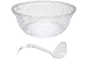 Premium 8 Qt Jumbo Crystal Clear Punch Bowl with 5 oz Plastic Serving Ladle