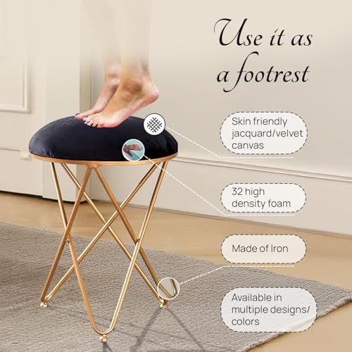 Image of nestroots Ottoman Stool for Living Room - Set of 2 Metallic Stools for Sitting, Bedroom Pouffes, Side Table | 22 Inch Height, Black Cross Design | Stylish & Durable Foot Rest Stool for Home