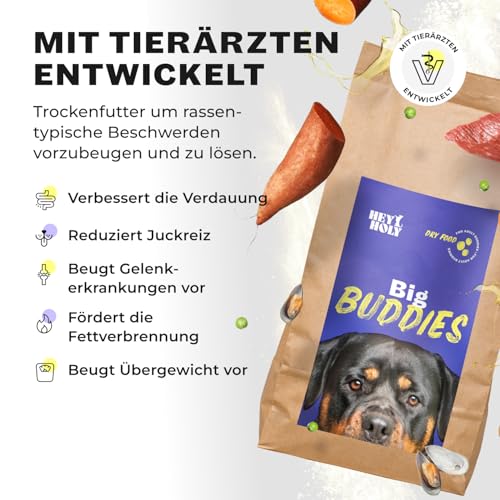 HEY HOLY Set 7 kg Premium Trockenfutter & 1 x 200 g Snacks für Molosser 100% getreidefrei | Hundefutter & Leckerlis für ausgewachsene Molosser mit Rind | Hochverträglich aus natürlichen Zutaten
