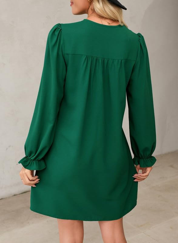 Image of Dokotoo Womens Casual Dress A-Line Ruffle Sleeve V Neck Midi Dress 2025 Fashion Pleated Flowy Sundress Loose Shirt Dresses