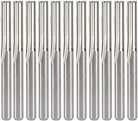 Yakamoz 10Pcs 1/8" Shank Straight Router Bit Set Flush Trim CNC End Mill Router Bits 2 Flute Straight Slot Milling Cutter Woodworking Tool