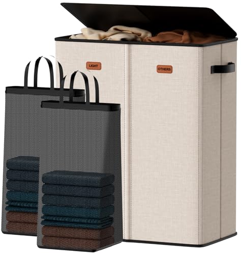Image of 150L Double Laundry Hamper With Lid, Large Clothes Hampers with Removable Bag, Laundry Hamper 2 Section for Bathroom, Bedroom, Laundry Room, Dorm