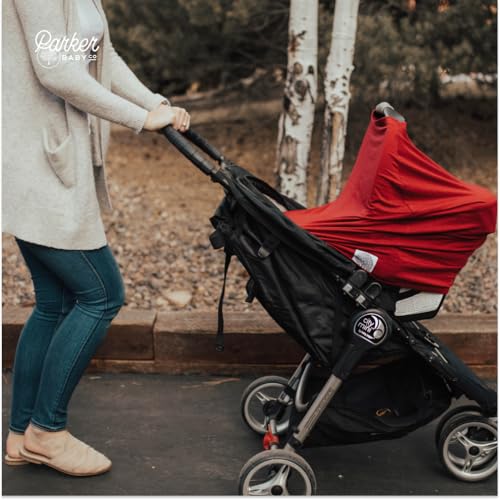 Image of Parker Baby 4 in 1 Car Seat Cover for Girls and Boys - Stretchy Carseat Canopy, Nursing Cover, Grocery Cart Cover, High Chair Cover - inchCherry inch