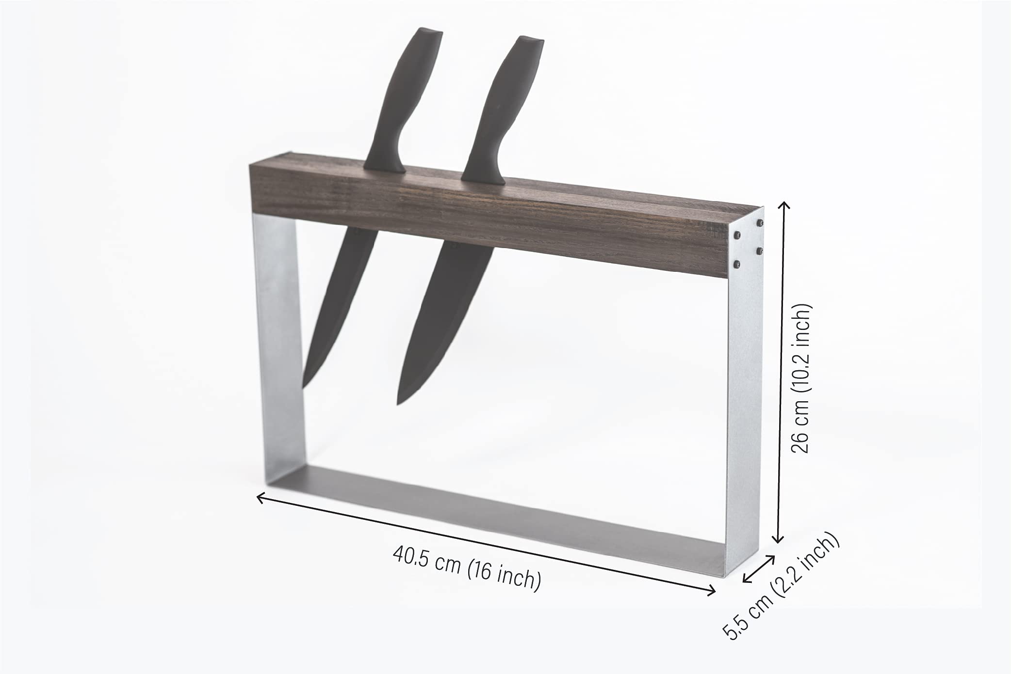 Knife block holder rack wall display stand for Kitchen storage made of wood and metal rectangular knife organizer (Small)