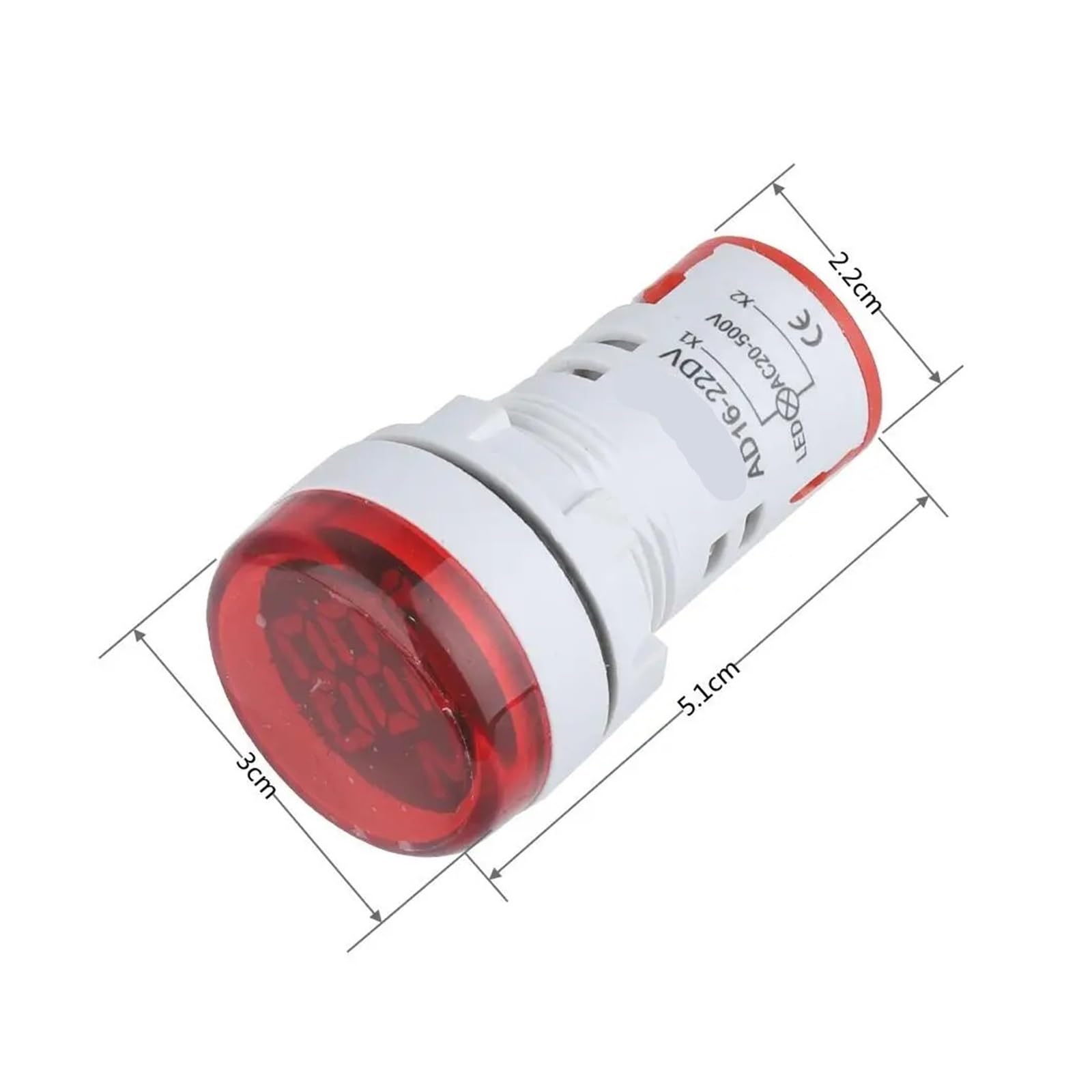 10 sztuk 22 mm Mini woltomierz cyfrowy okrągły AC 20-500 V tester napięcia miernik monitor zasilania monitor LED 5 kolorów (10 sztuk czerwony)