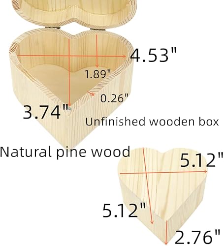 Miniatura 2 de Caja de madera sin terminar en forma de corazón Madera de pino natural DIY Cajas de madera con tapa para manualidades de almacenamiento