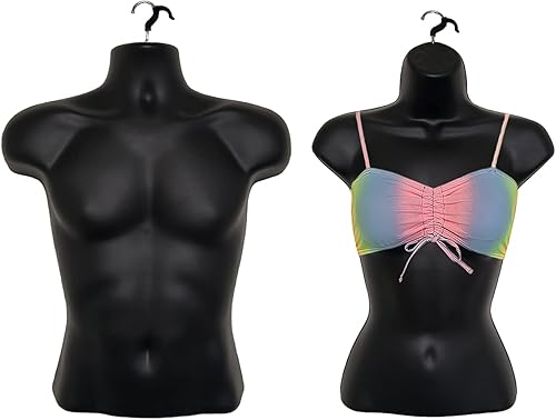 Miniatura 2 de Juego de maniquí negro con espalda hueca masculina y femenina con soportes con poste de metal, tamaños S-M