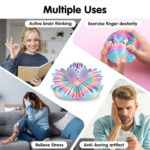 Image of GearSphere 3D Printed Spin Ball or Cube Fidget Toy, Fidget Ball Gear Toy for Stress and Anxiety Relief, Desk Toy for Adults & Kids (Rainbow, 3.1 Inch)
