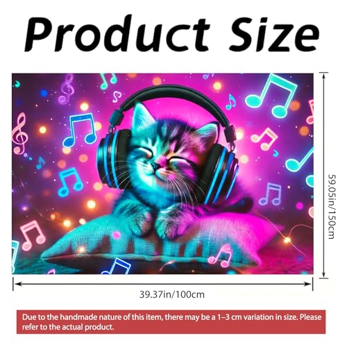 Image of Nuxovilar Neon DJ Cat Wall Tapestry Polyester 59.05x39.37 In | Glow Poster Trippy Wall Art Music Decor UV Backdrop Living Room Bedroom Lounge Space Room (Cute DJ Cat Scene)