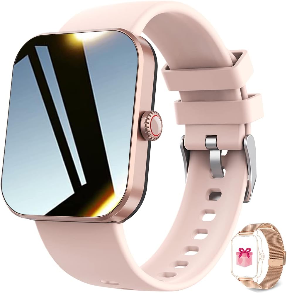 Heart Rate Smartwatch Women F57L Blood Glucose Monitoring Temperature Sports Waterproof Smart Watch Women Fashion Pink Silicone Couple Smartwatches Bluetooth Compatible with Android iOS