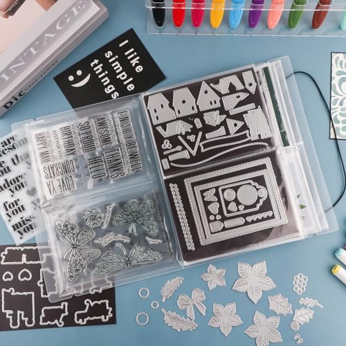 Image of BAOFALI 20 Pages80 Pockets /5Set Large Clear Sticker Photo Storage Album; Stamp & Cutting Dies Storage Book Organizer Folder for Postcards Stickers, Photo, Clear Stamps, and Cutting Dies