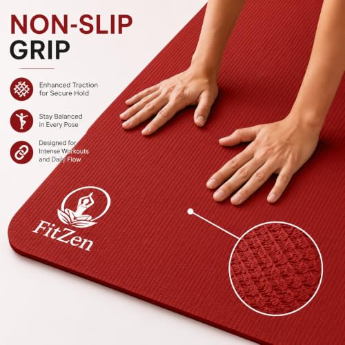 Image of Yoga Mat for Women and Men 4mm with Carry Strap EVA Material Extra Thick Exercise Mat for Workout Yoga Fitness Pilates and Meditation, Anti Tear Anti Slip For Home & Gym Use (Red, 4mm)