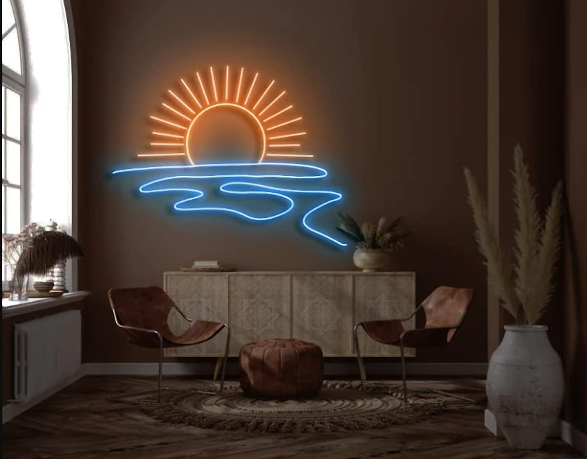 Image of LED Decorative Lights USB Interface Mountains Sunrise Sunset Led Neon Signs Home Decoration Wall Art Holiday Gift Brightness Adjustable 15.7''x16.5''