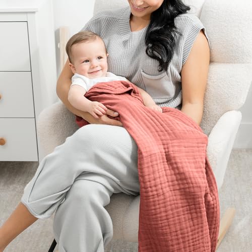Image of Comfy Cubs Muslin Baby Blanket - Soft, Lightweight, 6-Layer Cotton Swaddle Blankets for Newborns, Infants & Toddlers - 40 inch x 40 inch Large, Breathable & Versatile for Sleeping & Tummy Time - Dusty Rose