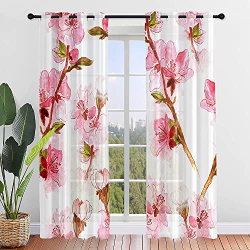Surwin Lot de 2 Rideau Voilage, Rideau à Oeillets, Voiles Intérieurs Translucides, Rideaux Salon Moderne pour Décorer Salon, Chambre, Cuisine - 3D Fleurs...