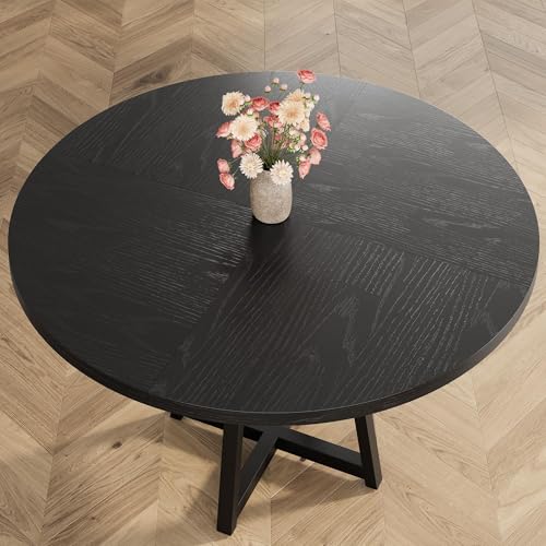 GAOMON 47" Round Dining Table for 4-6 People, Wooden Circle Kitchen Table with Storage Shelf, Industrial Dining Room Table for Kitchen, Dining Room, Save Space - Image 5