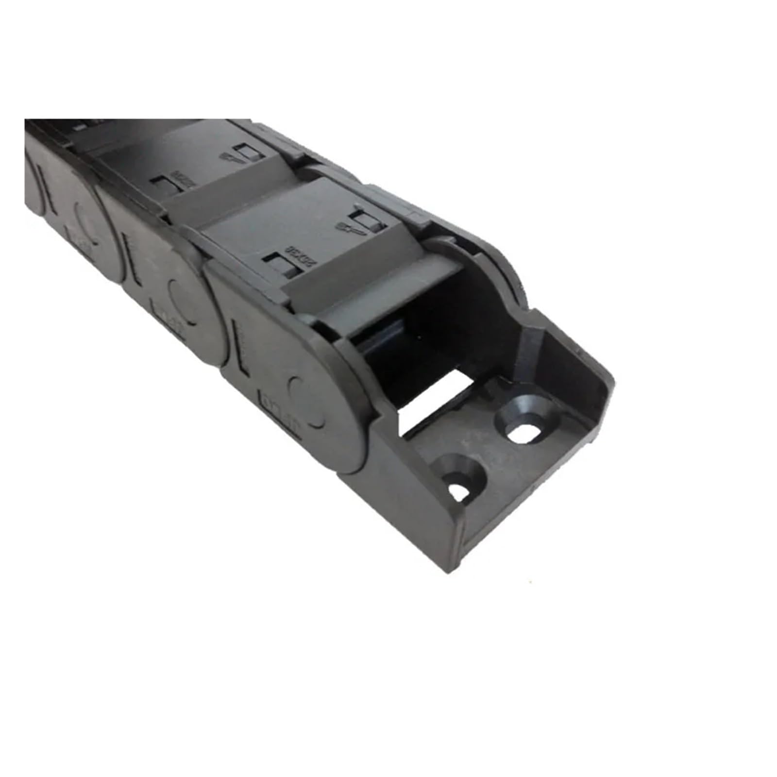 Cable transportador de cadena de arrastre de plástico de 25 x 38 mm y 1 metro, cerrado y abierto por ambos lados con conectores en los extremos.(R250)