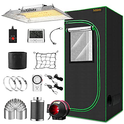 TnTants Grow Tent Kit - 24x24x55 Inch Mylar Tent with 3.3x3.3 ft Dimming Spectrumed Led Grow Light ,Grow Tent Kit Complete, Grow Bags/Light Timer/Inflat Fan/Carbon Filter/Thermo/Humidity Meter
