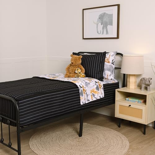 Image of Beddy's Jungle Animal Themed Durable Zipper Bedding for Kids, Bed in a Bag, Black Striped Comforter & Animal Print Sheets, Includes 2 Pillowcases & 2 Shams, Easy to Make & Wash - Queen