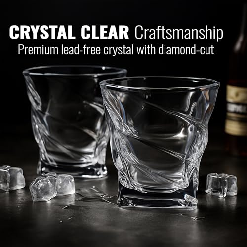 Image of Whiskey Glass Set - Whisky Glasses - Crystal Clear Tumbler Set for Scotch, Bourbon, Cocktails & Old Fashioned, 340 ml Stylish Heavy Base Glassware for Bar, Home, Party & Gift, WHISKEYGLASS 6 Glint