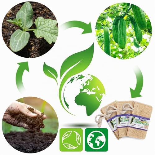 Miniatura 5 de Rankomu Estropajo Ecologico Luffa 6 Unidades 13x8cm Estropajo Luffa Cocina 100 Biodegradable Compostable Doble Cara Con Lazo Colgante Para Limpieza De Cocina Y Baño