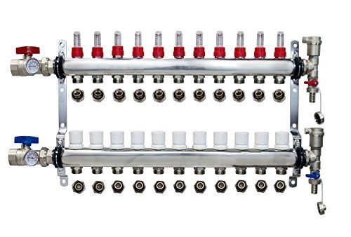 11-Branch PEX Manifold Radiant Floor Heating Set Stainless Steel with 1/2" Connectors by PlumbingPexSouth