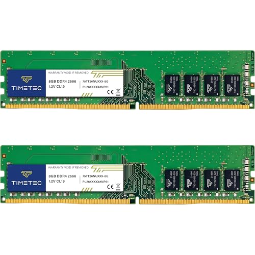 Image of Timetec Premium 16GB KIT (2x8GB) DDR4 2666MHz (PC4-2666V) PC4-21300 UDIMM Desktop RAM - 288-Pin 1.2V CL19 Non-ECC Unbuffered DIMM Memory Module Upgrade