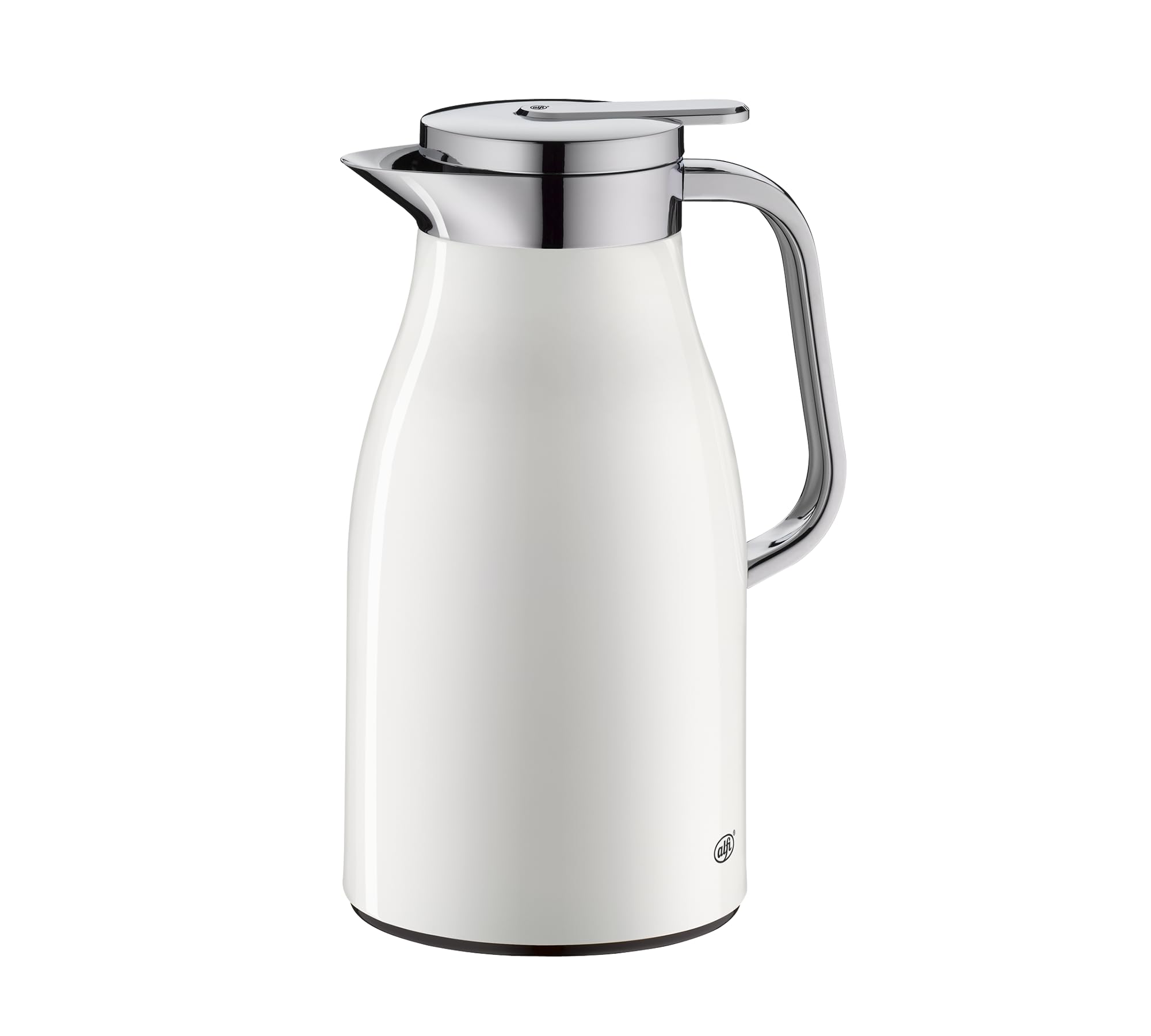alfi SKYLINE 1,0l, coconut white mat, Edelstahl-Isolierkanne mit hygienischem Hartglaseinsatz, Drehverschluss mit bequemer Drucktaste, ergonomischer Griff, mit einer Hand, ideal als Kaffeekanne
